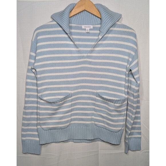 Nordstrom Women's Collared Popover Knit Sweater Sz XXS Blue White Stripes Preppy - Picture 1 of 7